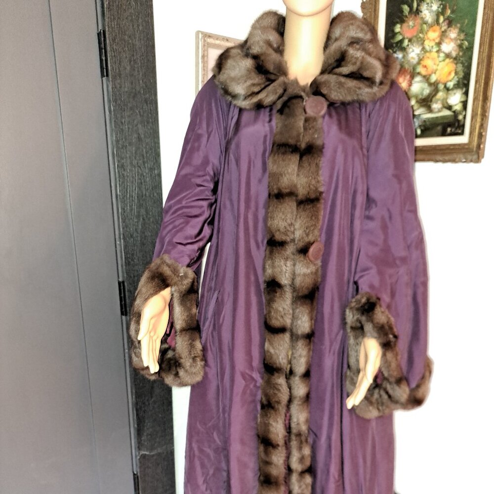 Silk Fur Trimmed Reversible Raincoat Pink & Purple